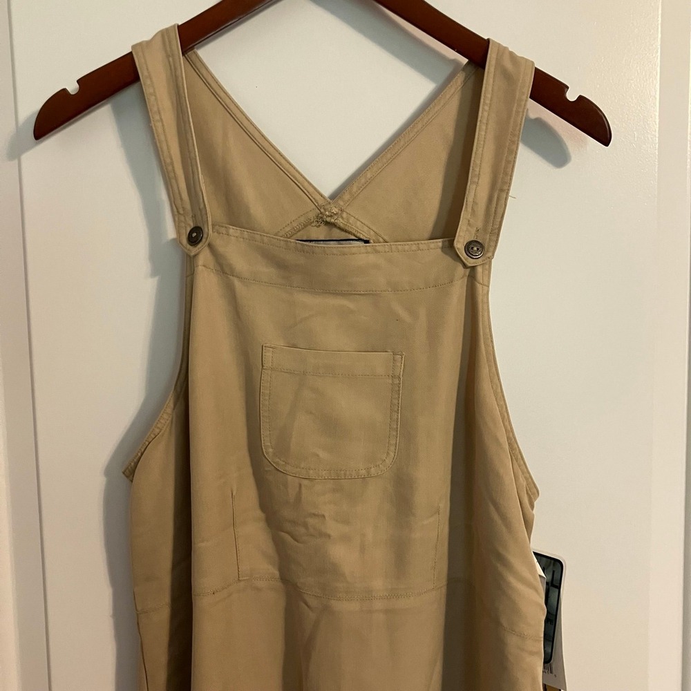 Directives VTG Overall Dress M Khaki Tan Side Buttons Maxi Length Lyocell Blend - Picture 2 of 11